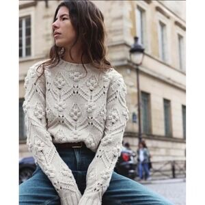 NWT ZARA Textured Knit Sweater Size M Oatmeal Mock Neck Cable Knit Bobble Knit